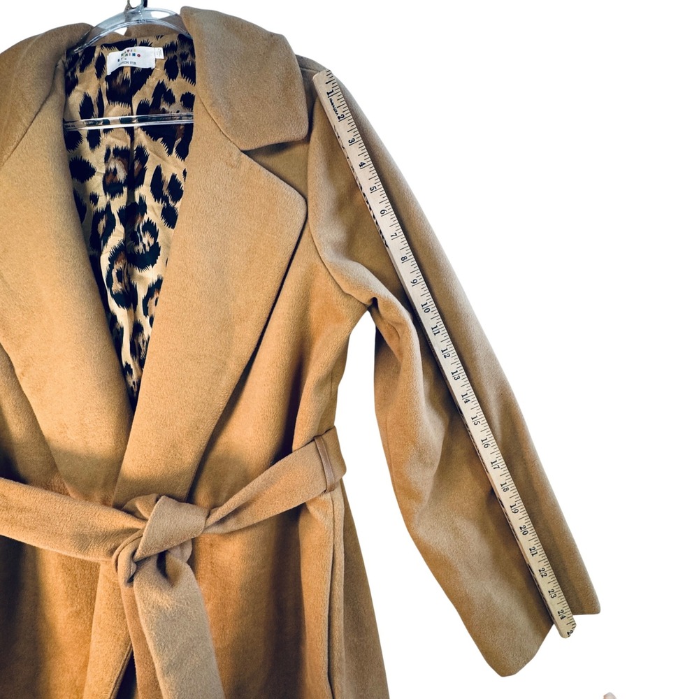 Katie Sturino x Stitch Fix Camel Wrap Coat Leopard Lined Belted Long Jacket XL - Picture 7 of 10